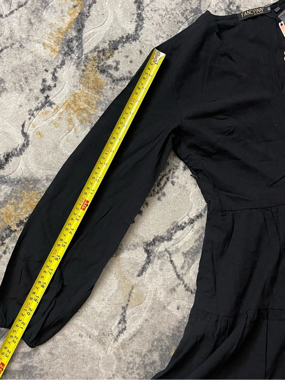 Fancyinn Black Tiered V-Neck Long Sleeve Dress